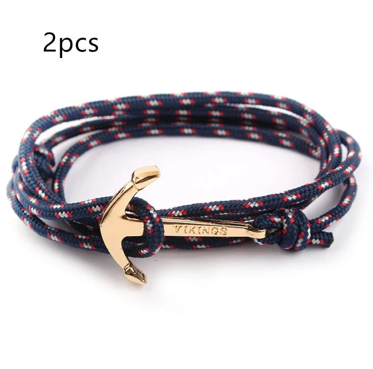 Nautical anchor bracelet with brass details and cotton rope, 21cm length