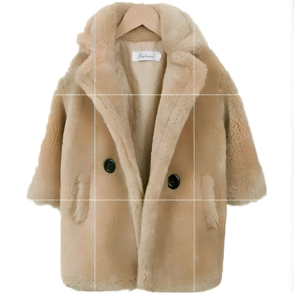 Children's cashmere fur coat in beige colour with suit collar and long sleeves for winter wear