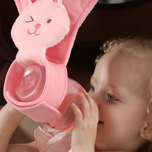 Breastfeeding pillow in duck pattern with Velcro straps, 60cm long, attached to stroller for baby support