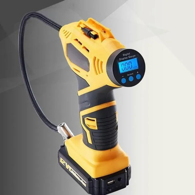 Smart Gonfleur 12V digital air pump in yellow with hose and cigarette lighter plug