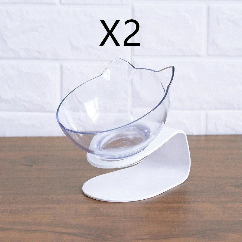 Elevated pet bowls with 15-degree tilted design to support pet's neck and reduce strain