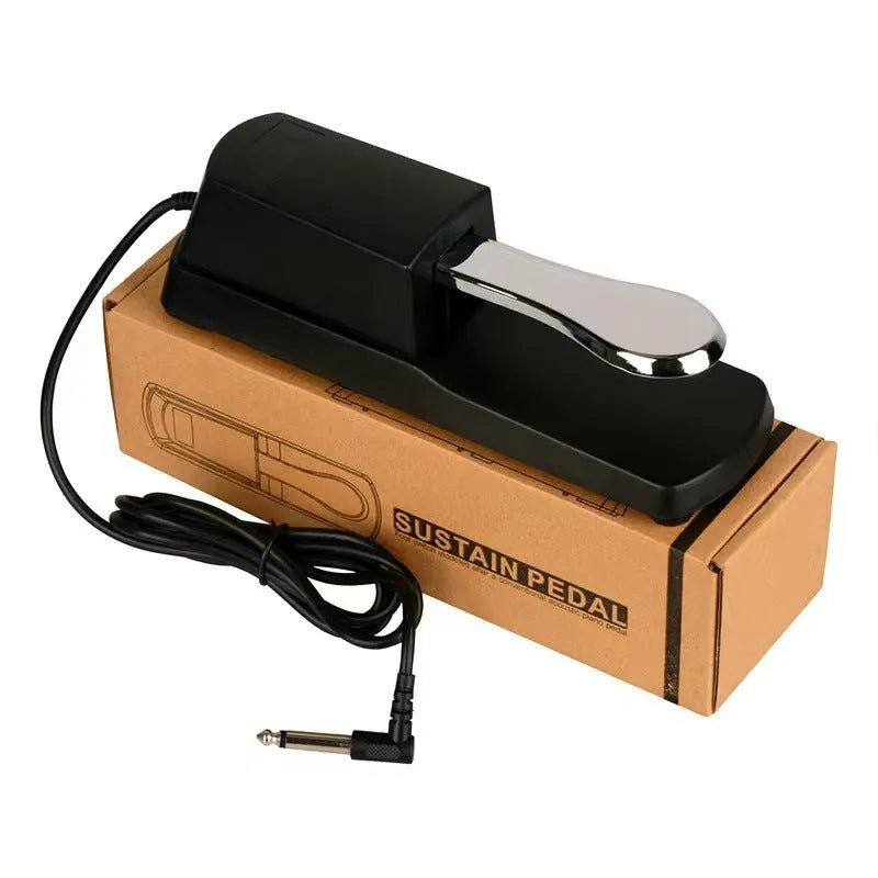 Black single leg sustain pedal for electronic keyboards with 6.35mm jack connector