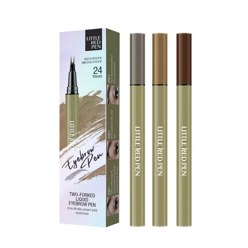 Two fork eyebrow pencil fine liquid applicator in brown and black waterproof formula