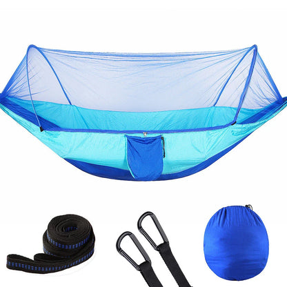 Cozy outdoor hammock with quick pop-up mosquito net, perfect for camping, hiking, and backyard relaxation