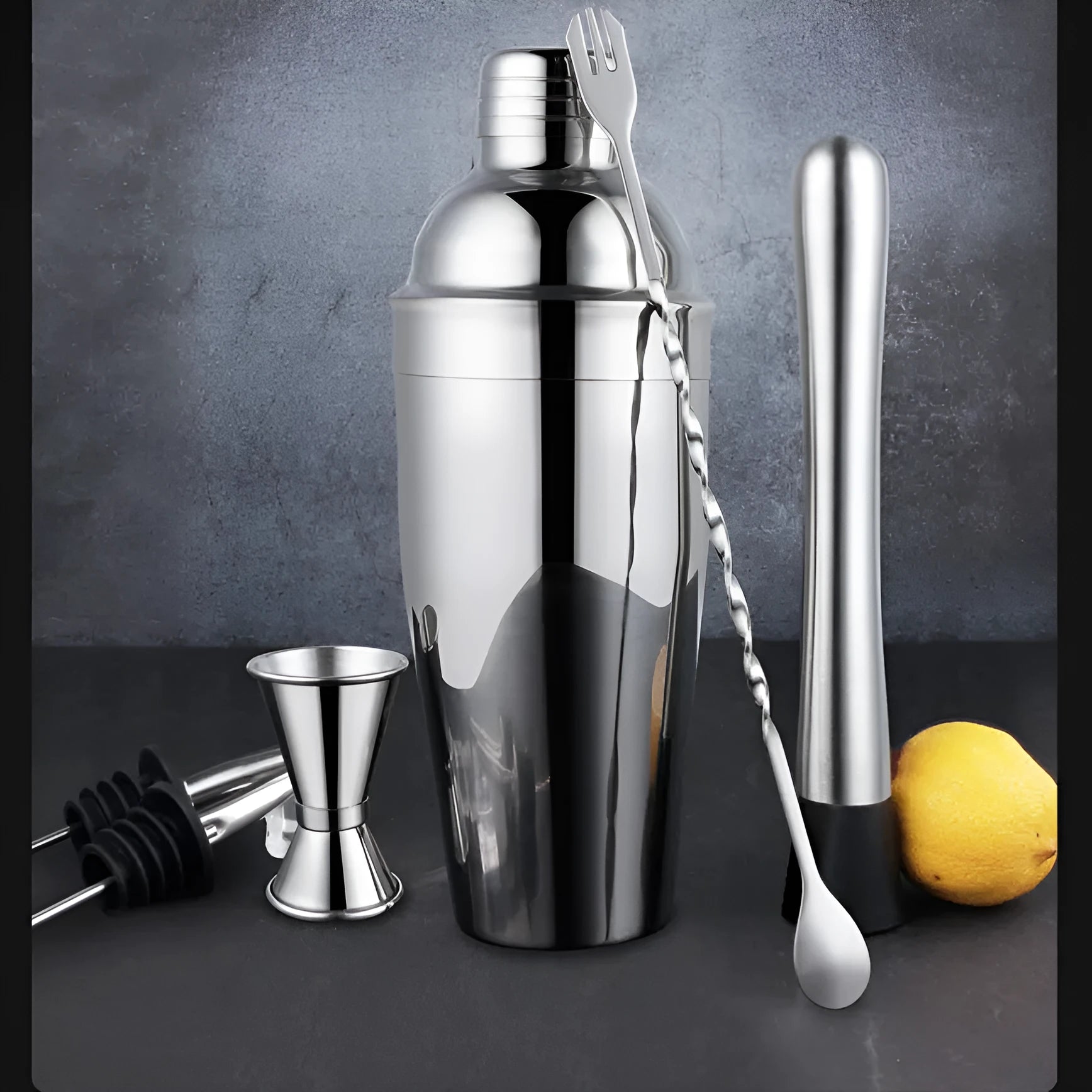 23-piece stainless steel and acrylic cocktail set with shaker and bar tools