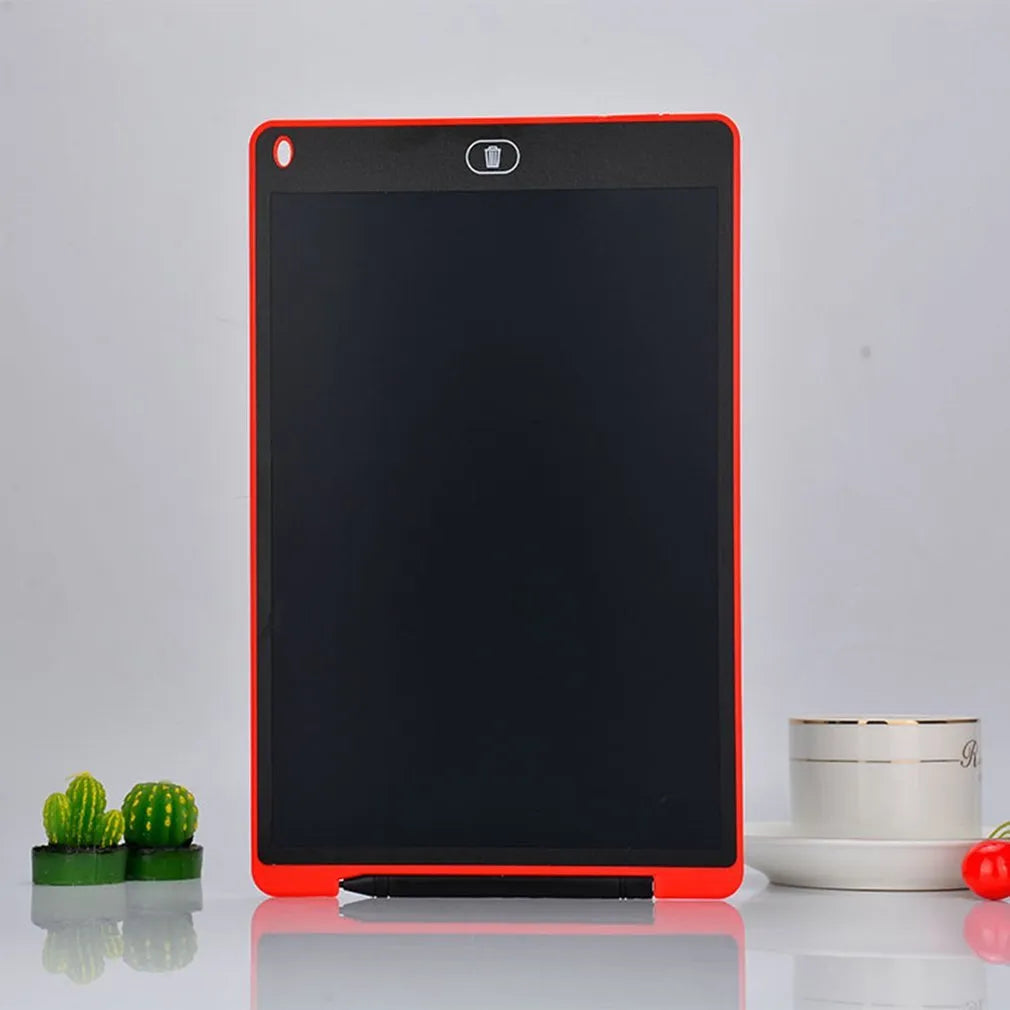 LCD electronic handwriting board for children in blue, showing drawing on screen.