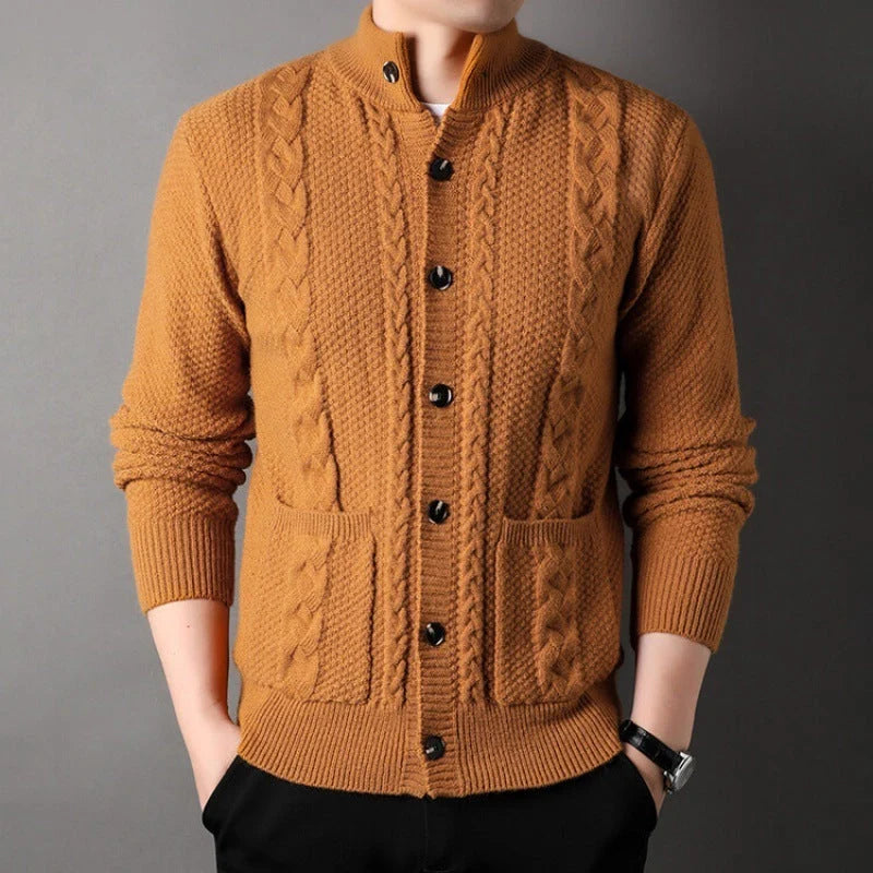 Men's jacquard loose-fitting cardigan with pockets in various colours