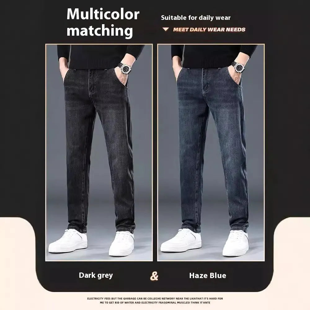 Men's slim straight casual trousers in blue gray with micro elasticity and pencil pant style