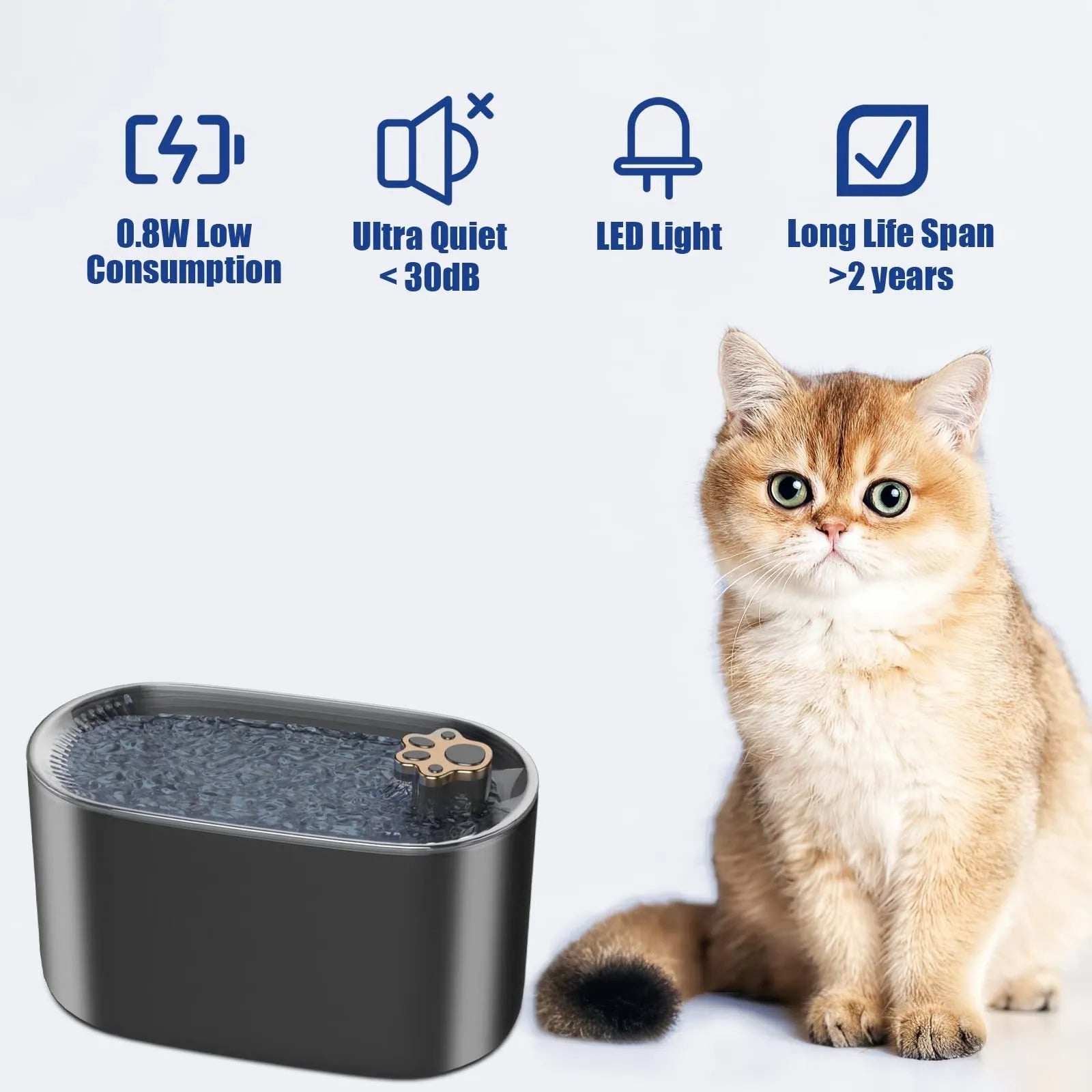 Berlin blue pet water fountain with 3 litre capacity, quiet pump, and triple filter for cats and dogs