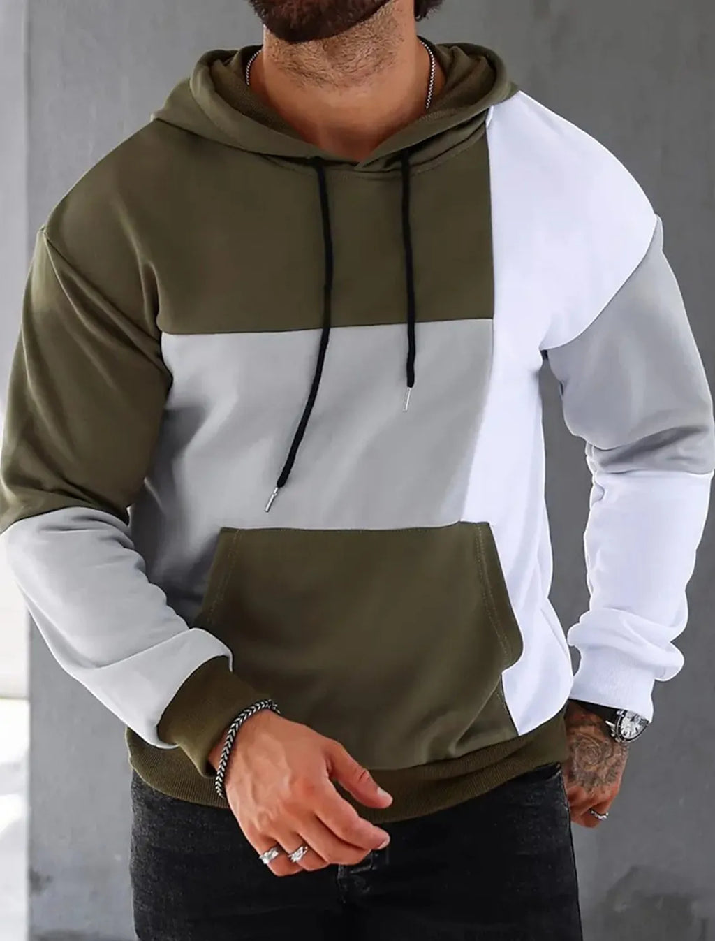 Men's 3D colour matching pattern hooded sweater slim fit pullover long sleeves polyester fibre spring autumn casual wear