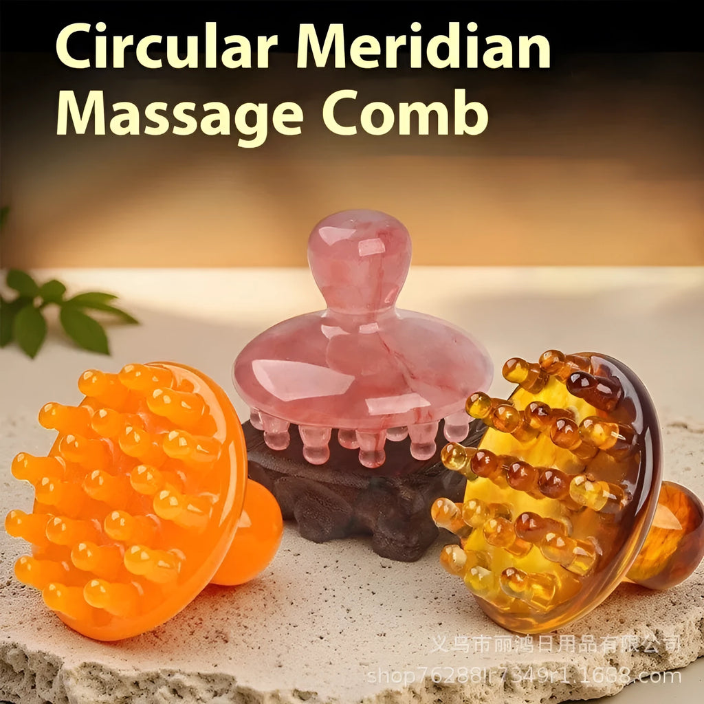 Disc massage comb with 21 copper teeth on brown circular base for head and scalp massage
