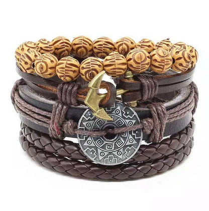 Men's genuine leather vintage braided bracelet with adjustable sliding knot