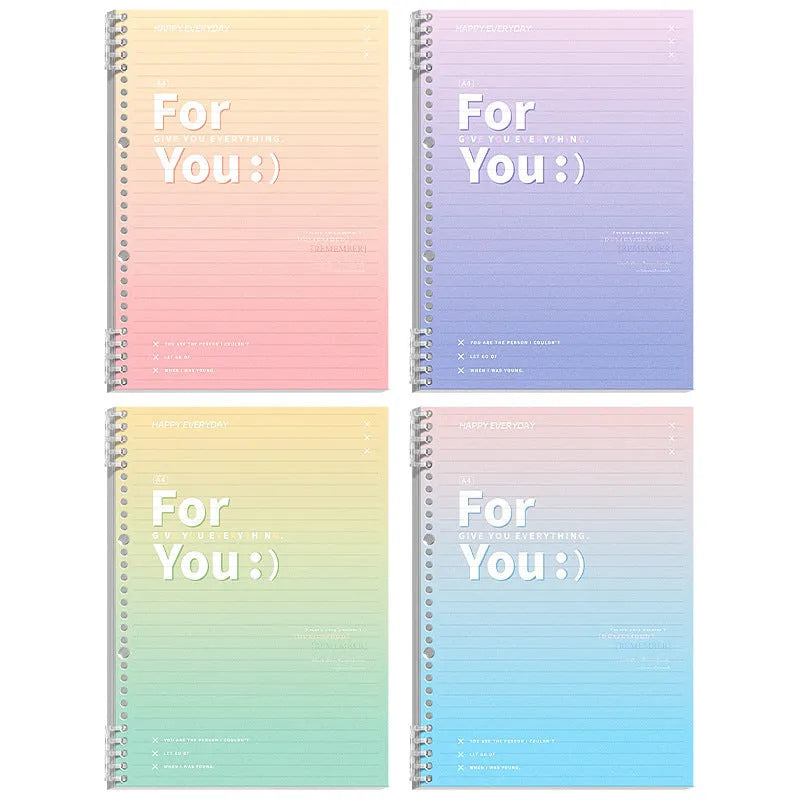 Removable coil gradient notepad in A4 and B5 sizes with green, blue, pink, and purple PP covers.
