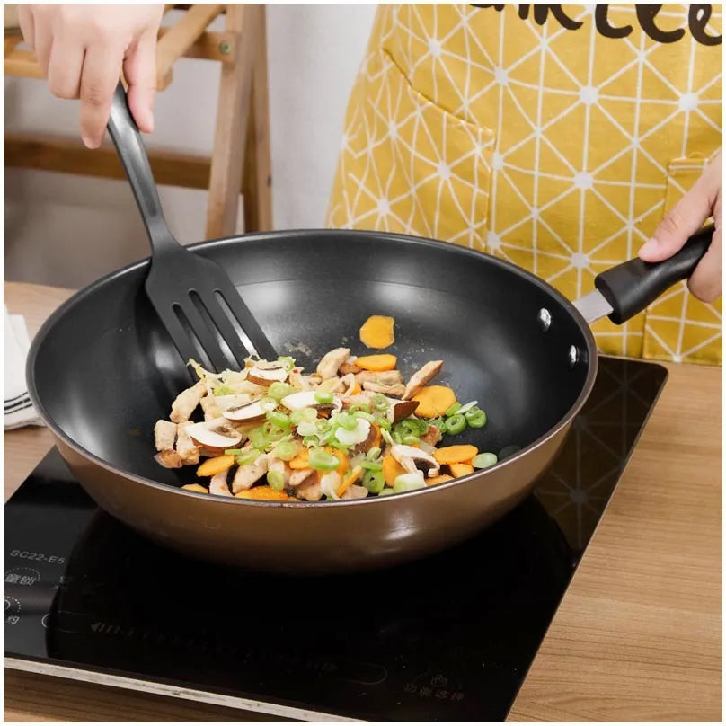 Three-piece cast iron cookware set showing a soup pot, milk pot, and wok with light luxury finish.
