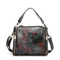 Brown genuine leather women's shoulder bag with square vertical shape and internal organiser pockets.