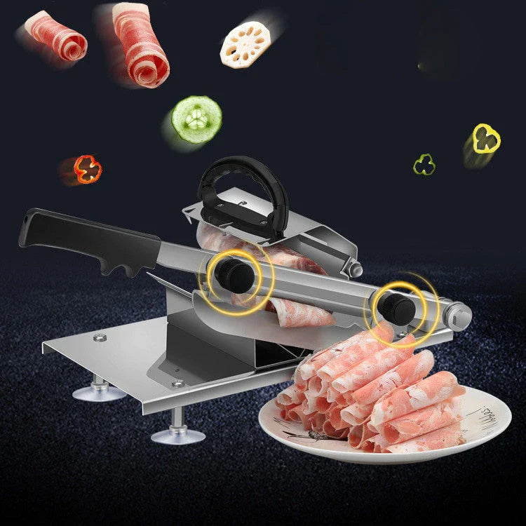 Manual Spring Meat Cutting Machine with stainless steel body and adjustable slice thickness