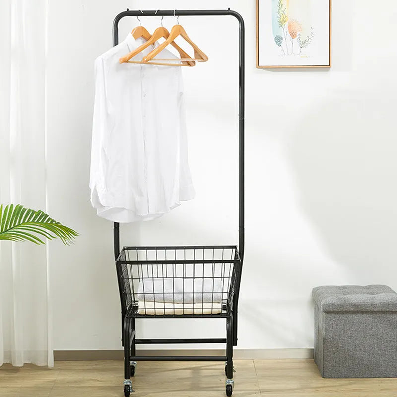 Iron single rod pulley clothes rail for wardrobe organisation in black or white