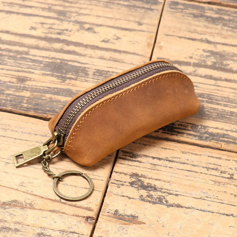 Men's genuine leather multi-functional clutch coin purse with chain in brown yellow, dark brown, and black