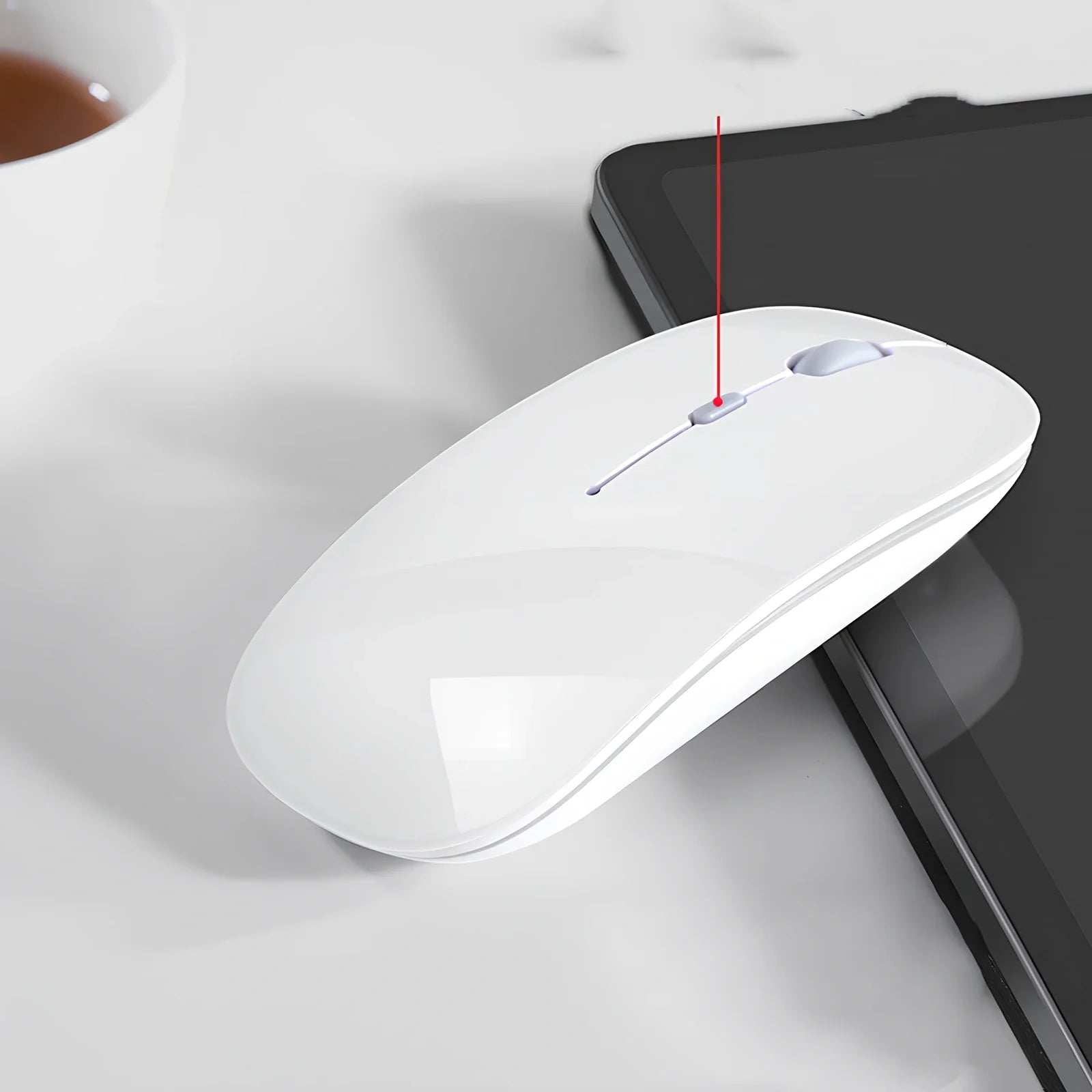 Wireless Bluetooth mouse for Apple devices with 1600 DPI resolution and rechargeable battery