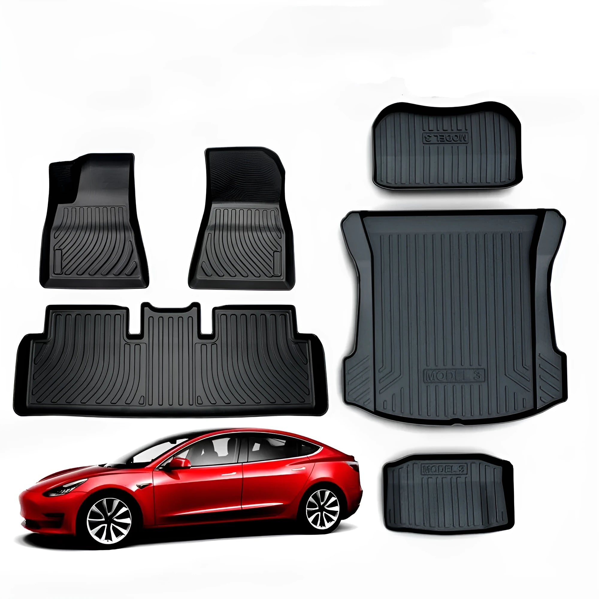 Rubber floor mat for Tesla car with TPE footrest section.