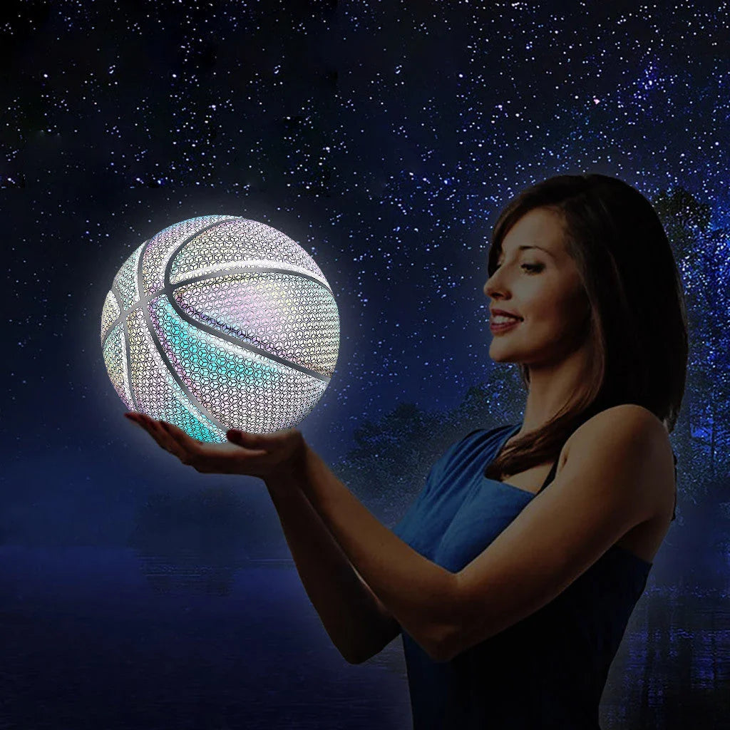 Glowing luminous fluorescent basketball with unique reflective effects for night games