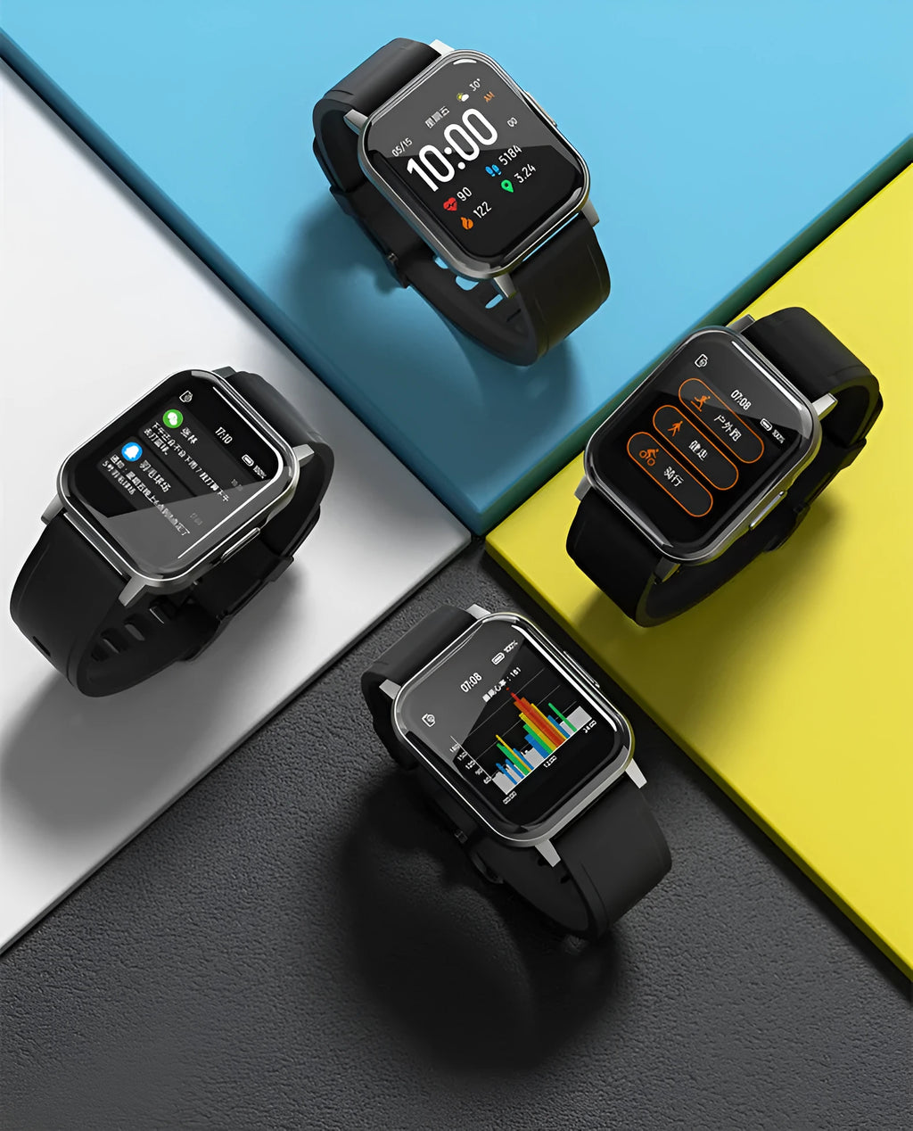 Black waterproof smart bracelet with 1.4-inch screen and silicone strap on a wrist