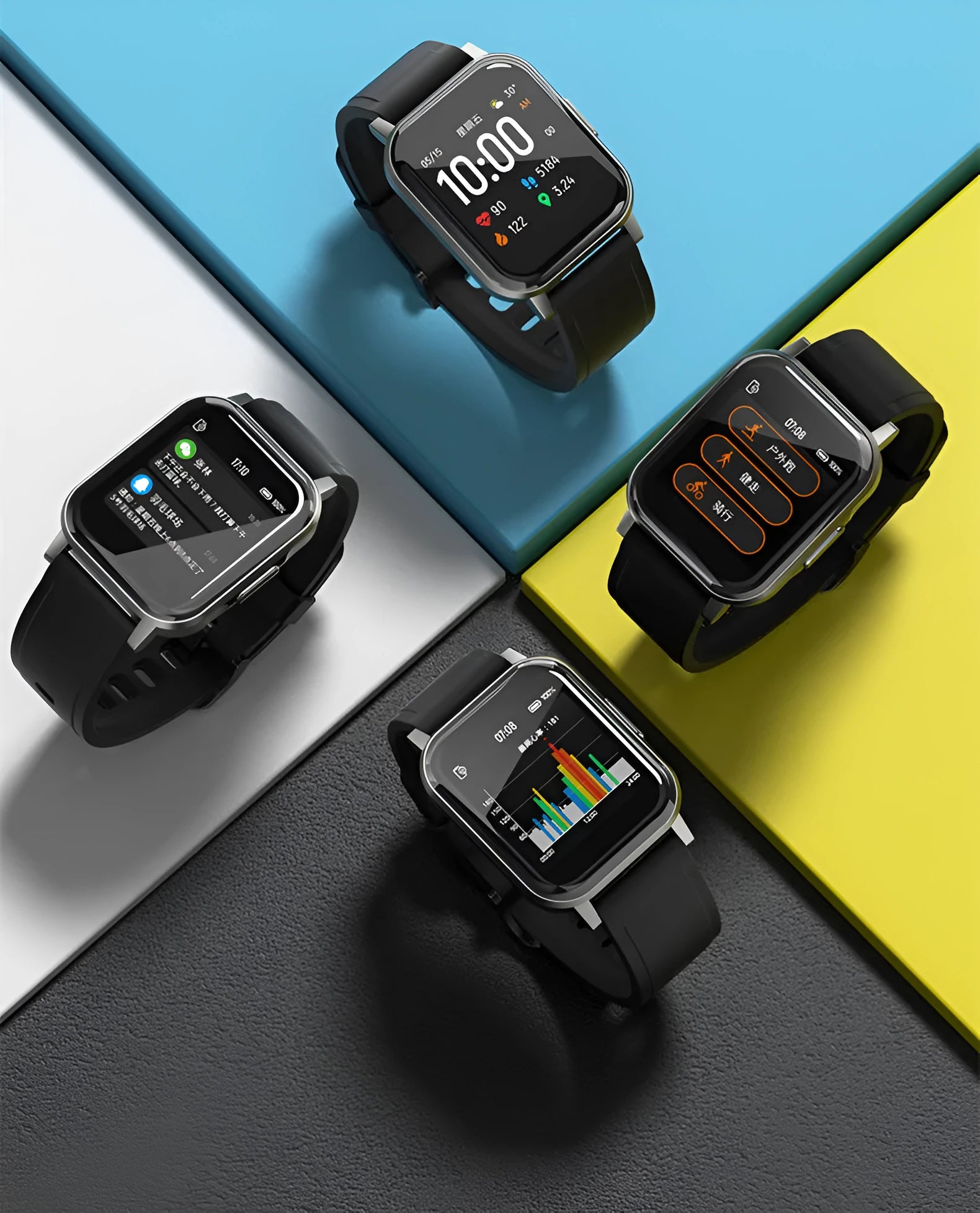Black waterproof smart bracelet with 1.4-inch screen and silicone strap on a wrist