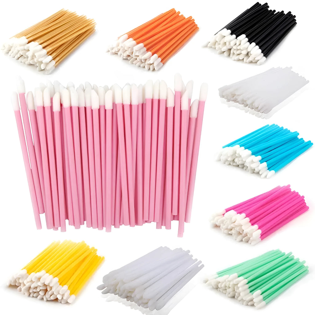 Disposable lip brush stick with flocking head and polypropylene handle in multiple colours