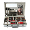 Makeup kit with natural colours including lipstick, eye shadow, foundation, and blush in a 35x26x7.5cm case