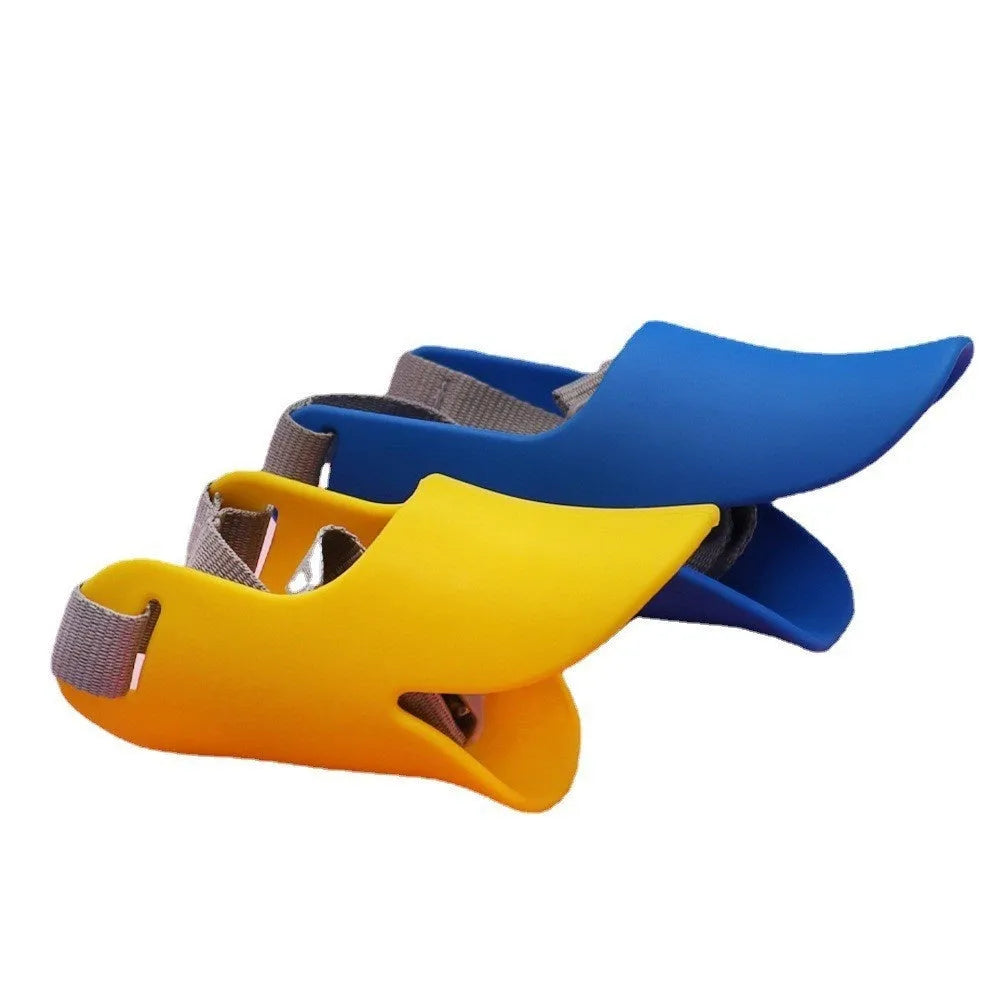 Dog mouth cover duckbilled silicone sleeve in yellow for small to medium dogs, sizes S M L