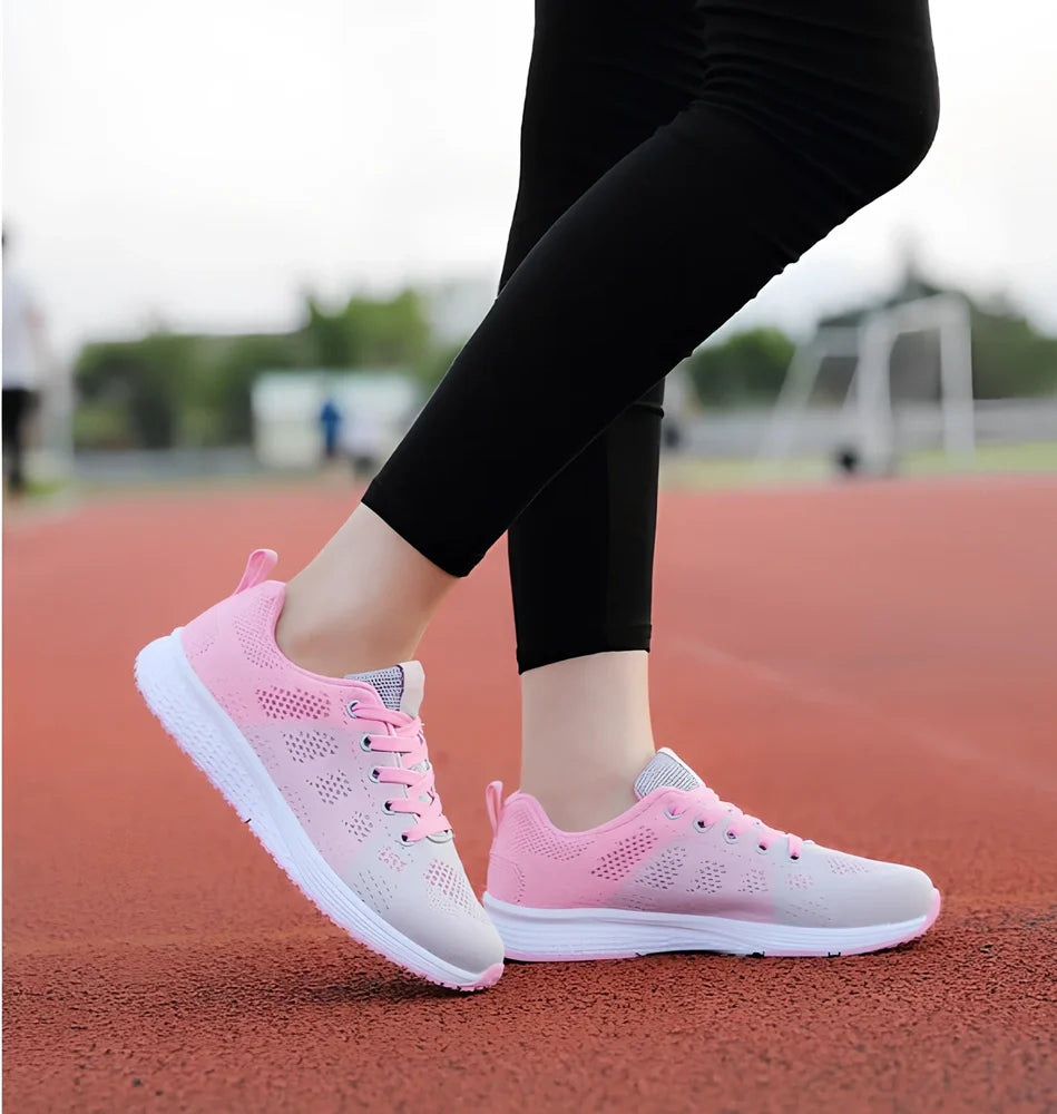 Breathable black mesh sports shoes for female students, flat heel, MD sole, UK size 3-6 range