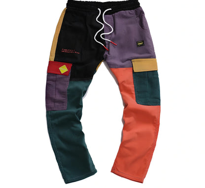 Corduroy straight trousers in colour matching with elastic waist 58-90cm and inseam 92-95cm for leisure