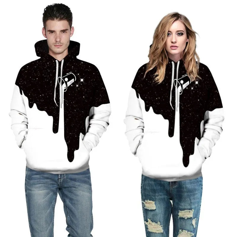 Spill Milk 3D printed unisex hoodie in splash paint design with O-neck and front pocket