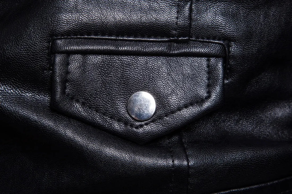 Men's black sheepskin leather jacket with suit collar and front zipper, fit-style edition for daily wear