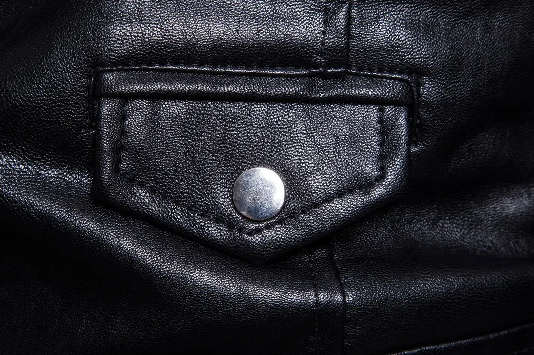 Men's black sheepskin leather jacket with suit collar and front zipper, fit-style edition for daily wear