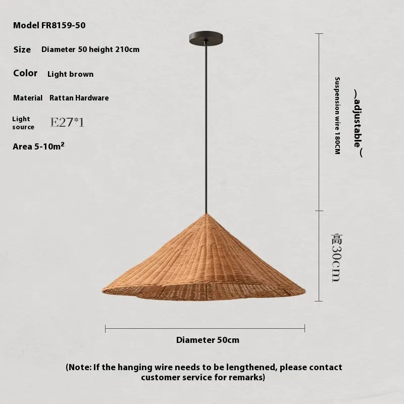 Silent Style rattan woven ceiling lamp in natural colour, shown in a zen-inspired room setting.