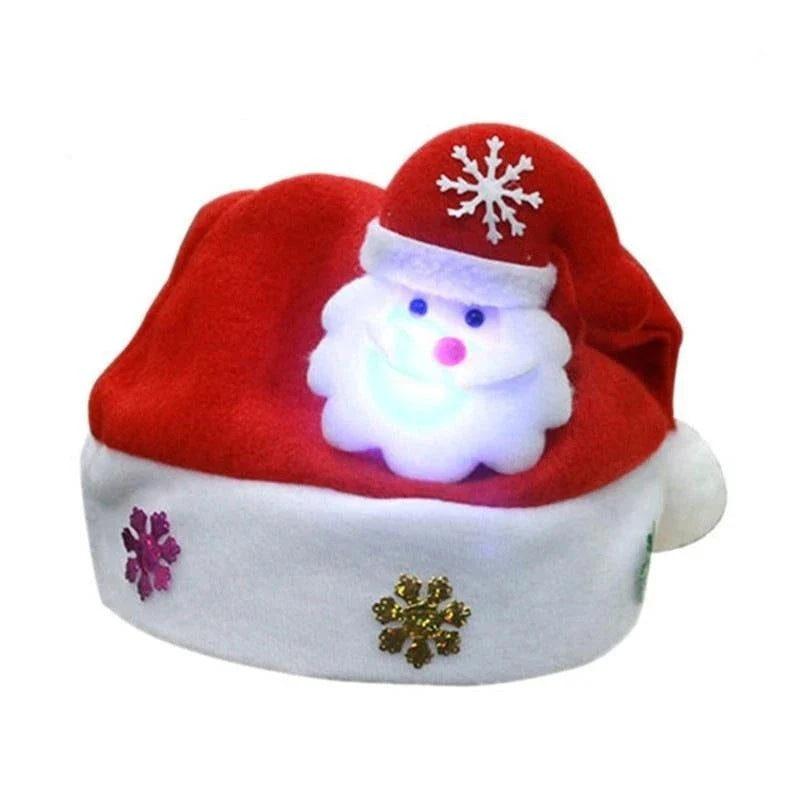 Christmas LED Luminous Hat in red with cartoon applique, available in child and adult sizes