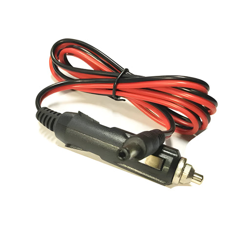 Black 12V car cigarette lighter charging cable with DC5.5 plug showing 1.2 metre length