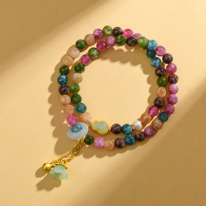 Natural chalcedony double circle bracelet with 6-6.5mm beads geometric women's crystal jewellery