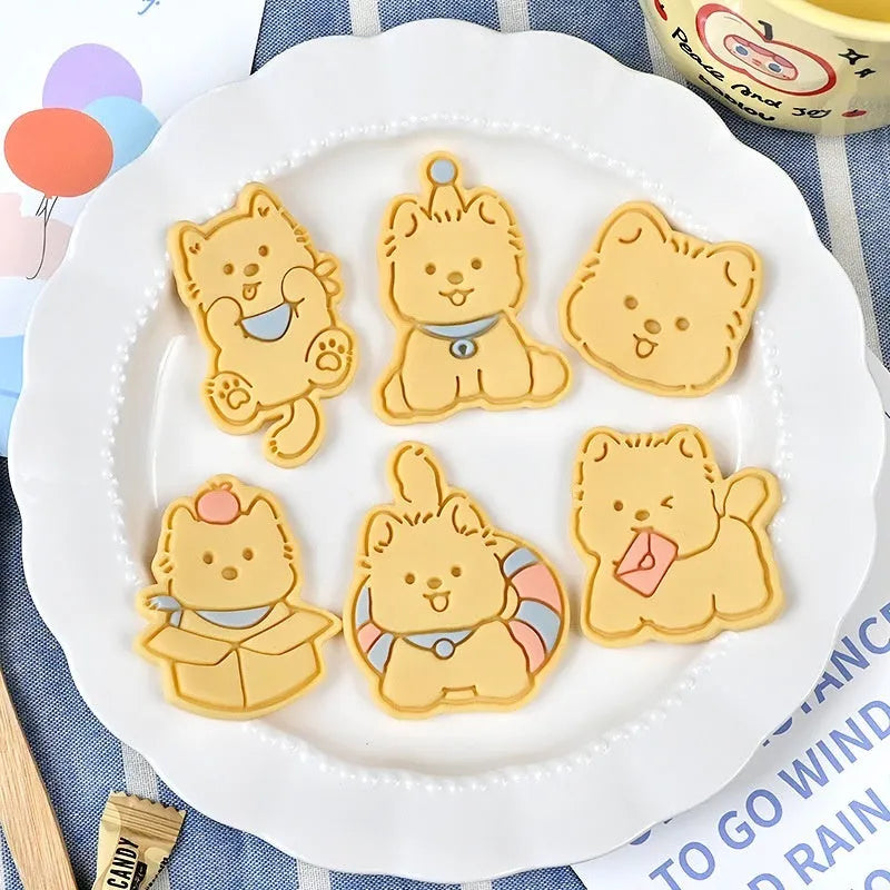 Three dimensional plastic biscuit mould with puppy cartoon designs for cookies and sweets