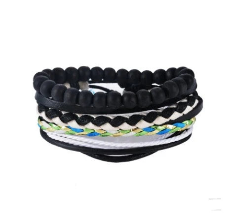 Adjustable leather bracelet with multilayer bead design for men and women