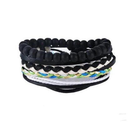 Adjustable leather bracelet with multilayer bead design for men and women