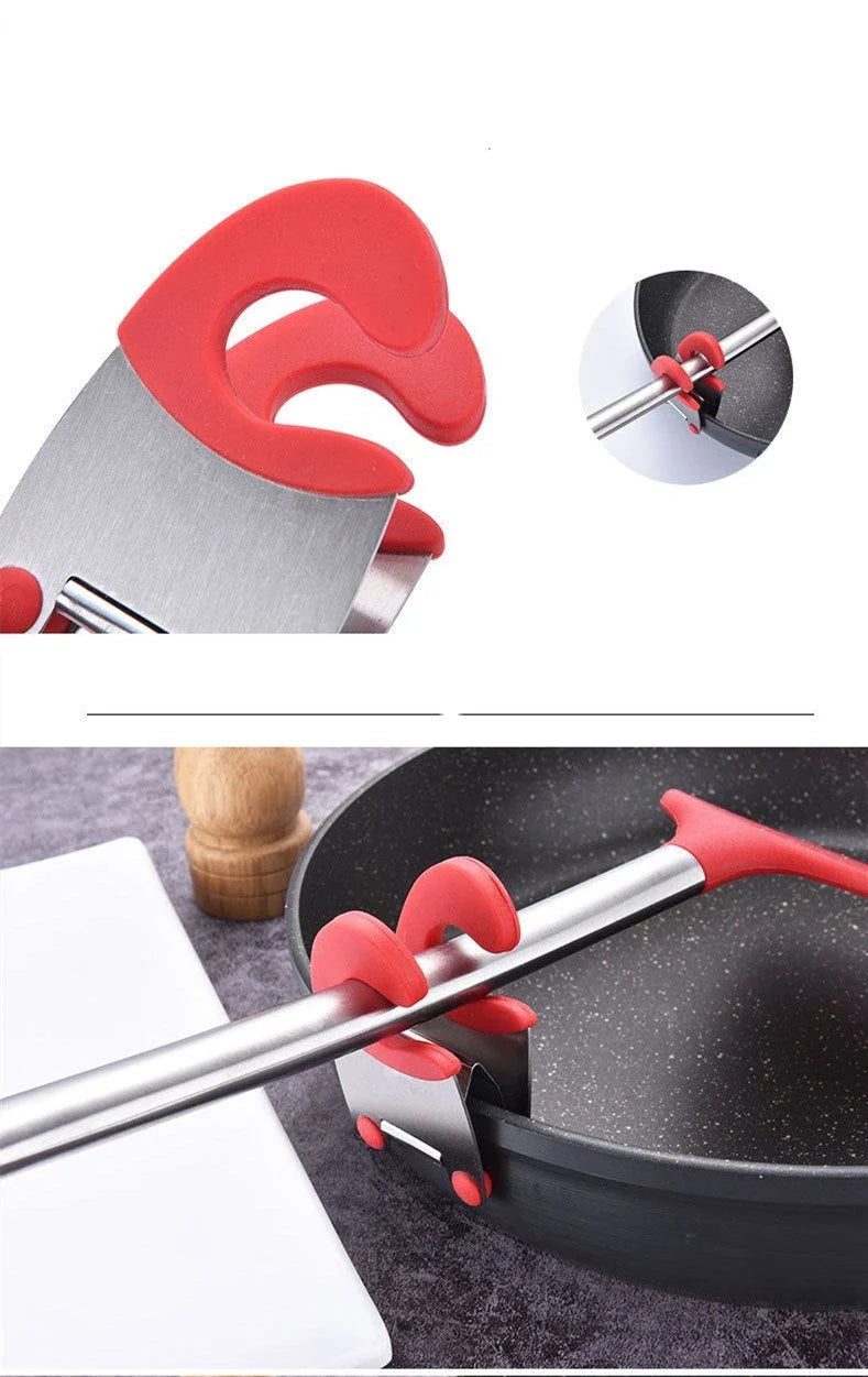 Stainless steel heat-resistant spoon rest spatula holder in red, grey, or black