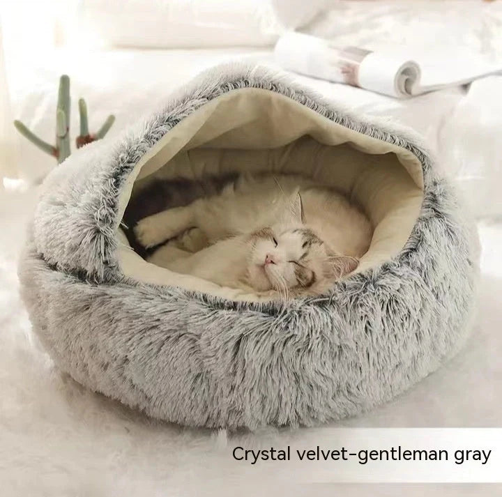 Warm plush pet bed for cats and dogs in various colours and sizes