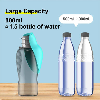 800ml portable dog water bottle with foldable bowl in various colors, leakproof design for outdoor use