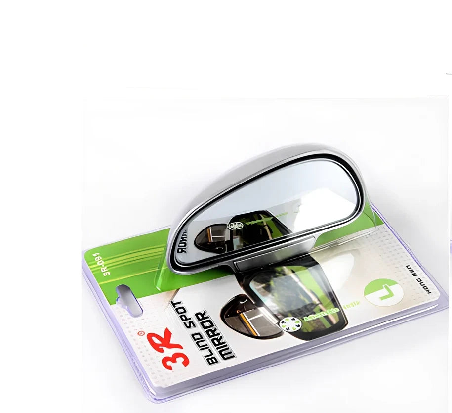Black adjustable car blind spot mirror with 360-degree lens and 3M adhesive on rearview mount