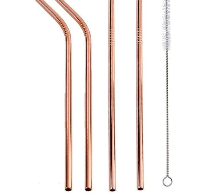 Colourful reusable stainless steel straws with threaded non-slip lines in various sizes and colours