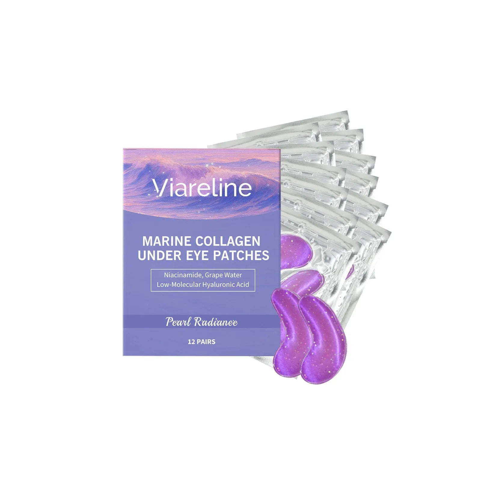 Collagen eye mask pack containing 12 pairs in individual bubble packaging for daily moisturising care