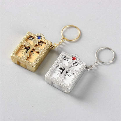 Mini Holy Bible Keychain with Jesus Cross in PVC colour leather, dimensions 4.5x6.0cm