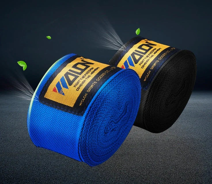Cotton boxing hand wraps showing 2.5-metre length and 5cm width for martial arts training